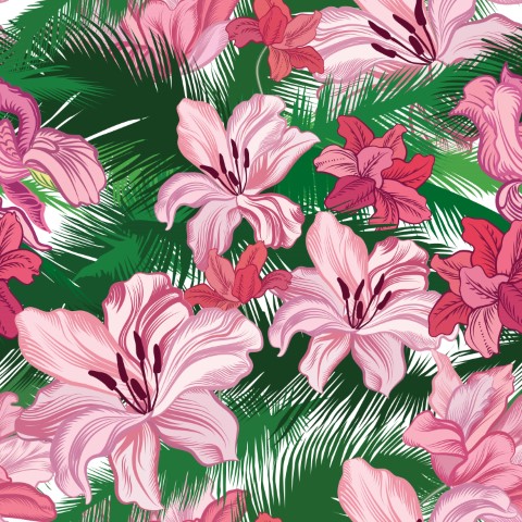 Floral seamless pattern. Tropical fowers. Jungle style background